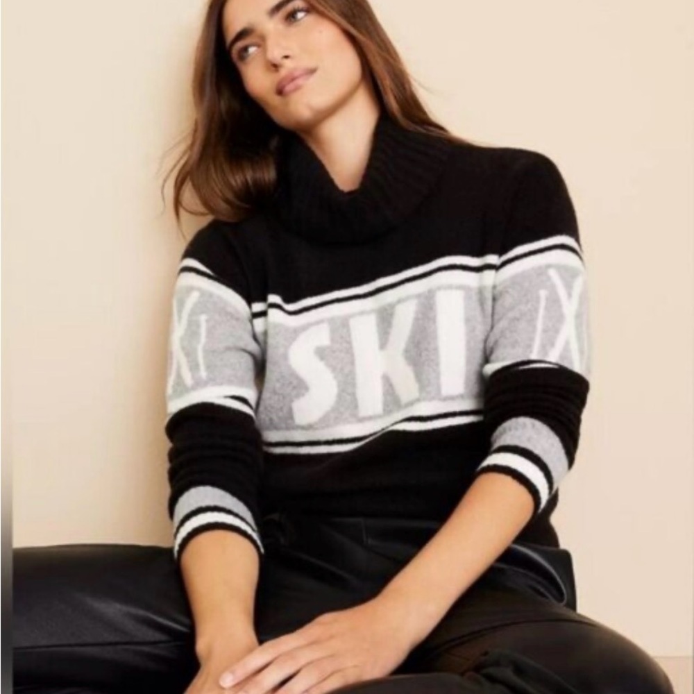Lou & Grey Graphic Ski Colorblock Sweater – Black & Gray – Size L